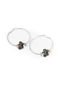 Puffy Flower Charm Hoop Earrings