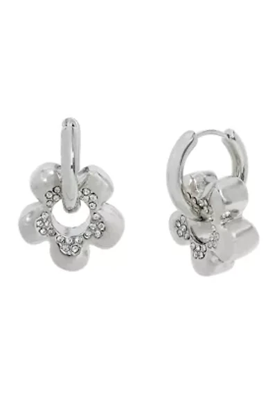 Puffy Flower Charm Small Hoop Earrings