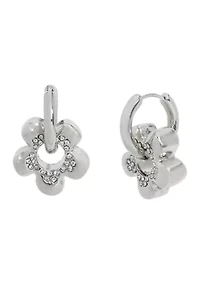 Puffy Flower Charm Small Hoop Earrings