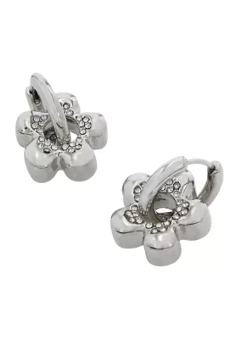 Puffy Flower Charm Small Hoop Earrings