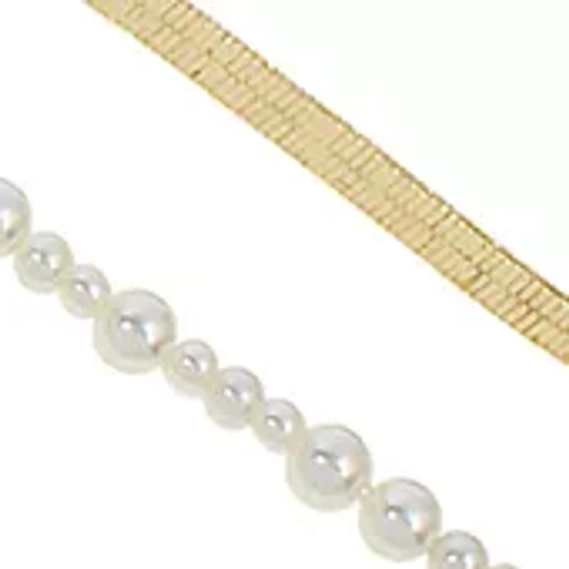 Pearl & Chain Mixed Anklet Set
