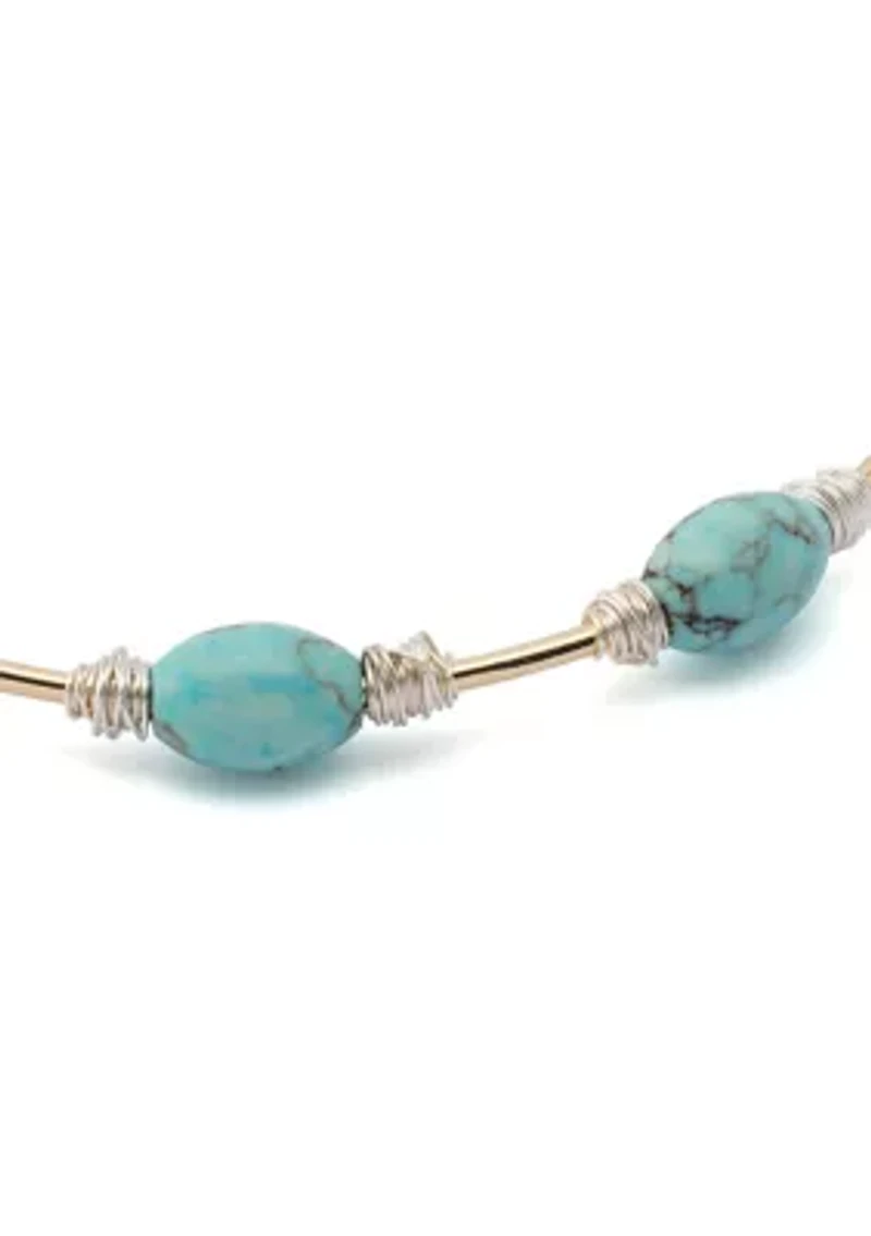 Turquoise Stone Bead Wire Collar Necklace