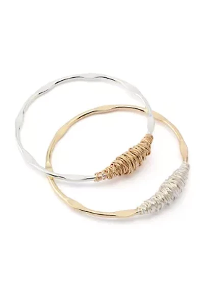 Wire Wrapped Sculpted Bangle Bracelet Set
