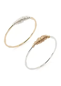 Wire Wrapped Sculpted Bangle Bracelet Set