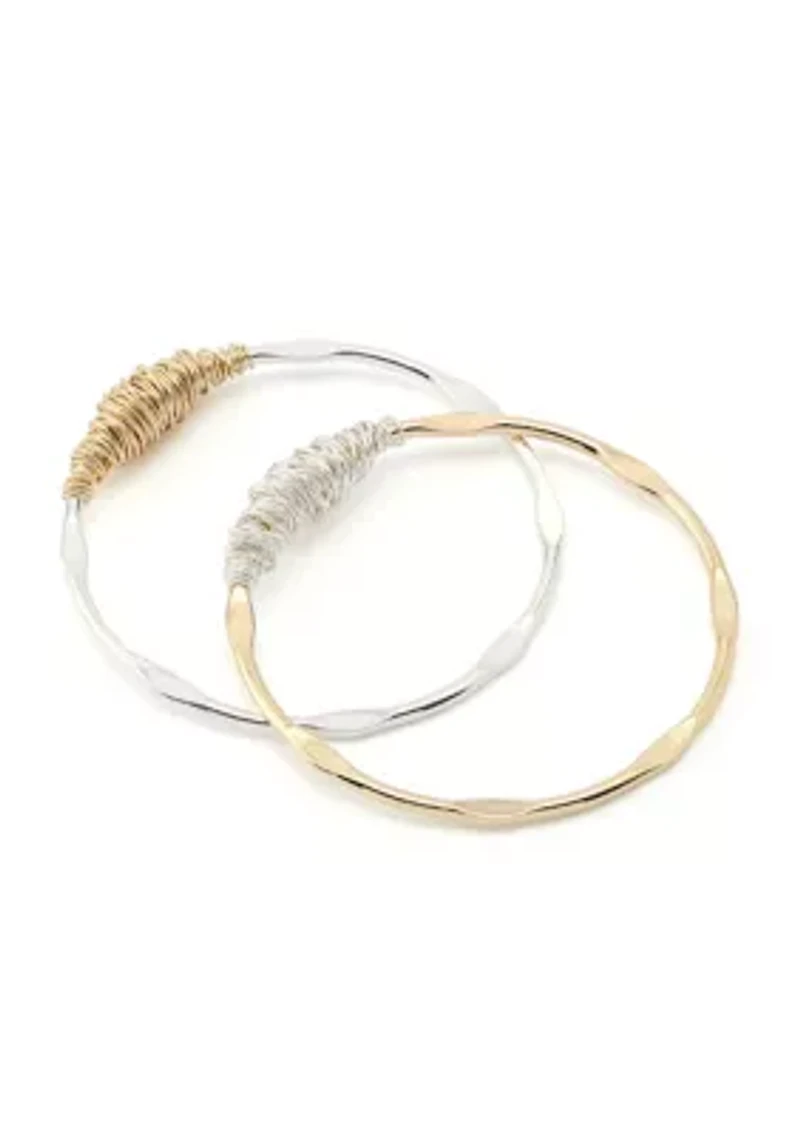 Wire Wrapped Sculpted Bangle Bracelet Set