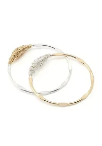 Wire Wrapped Sculpted Bangle Bracelet Set