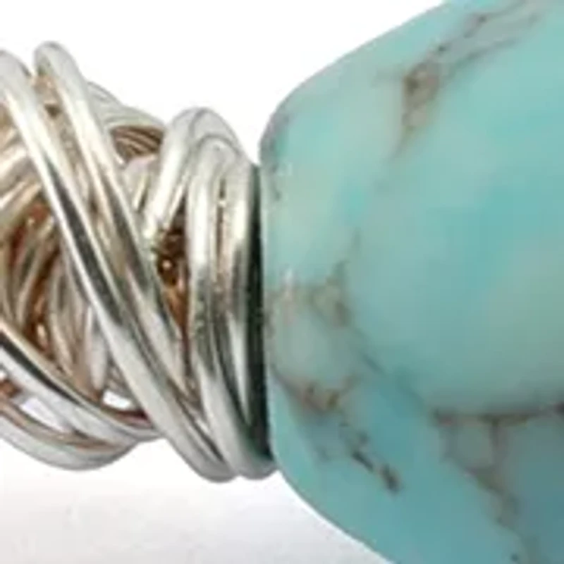 Turquoise Stone Bead Wire Bangle Bracelet