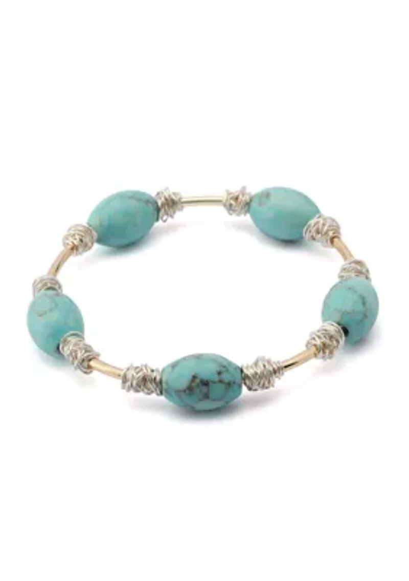 Turquoise Stone Bead Wire Bangle Bracelet
