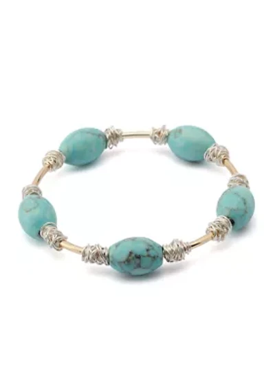 Turquoise Stone Bead Wire Bangle Bracelet