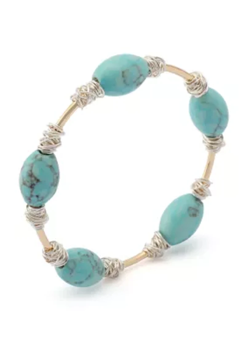 Turquoise Stone Bead Wire Bangle Bracelet