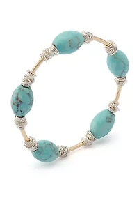 Turquoise Stone Bead Wire Bangle Bracelet