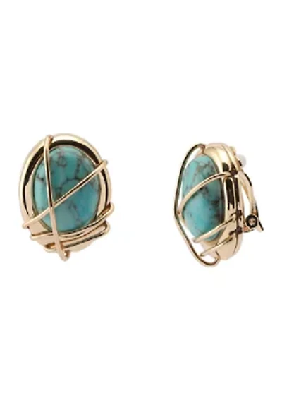Turquoise Stone Button Clip-On Earrings
