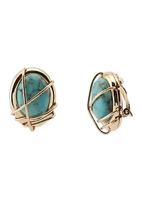 Turquoise Stone Button Clip-On Earrings