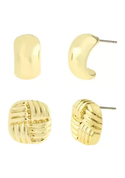 Vintage Ribbed Stud & Huggie Duo Earring Set