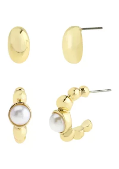Vintage Pearl Hoop Earring Set