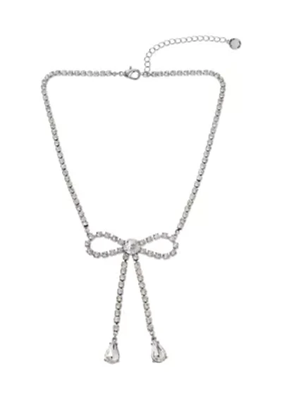 Rhinestone Bow Statement Necklace