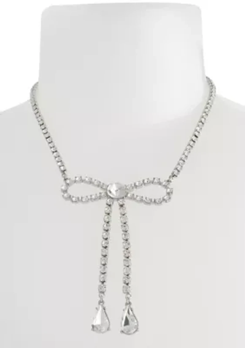 Rhinestone Bow Statement Necklace