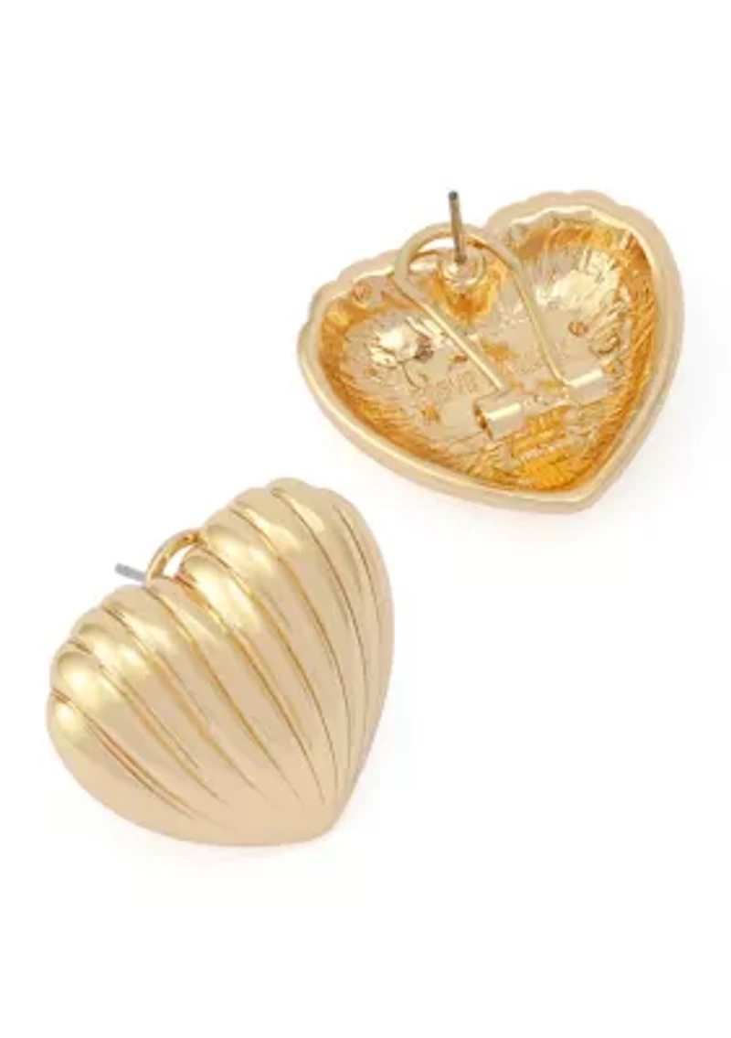 Fluted Heart Stud Earrings