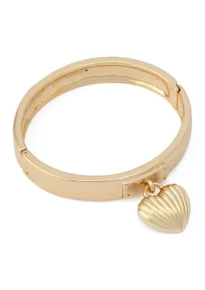 Fluted Heart Charm Bangle Bracelet
