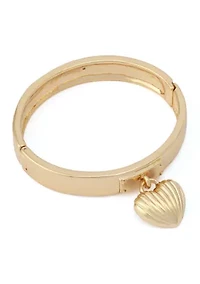 Fluted Heart Charm Bangle Bracelet