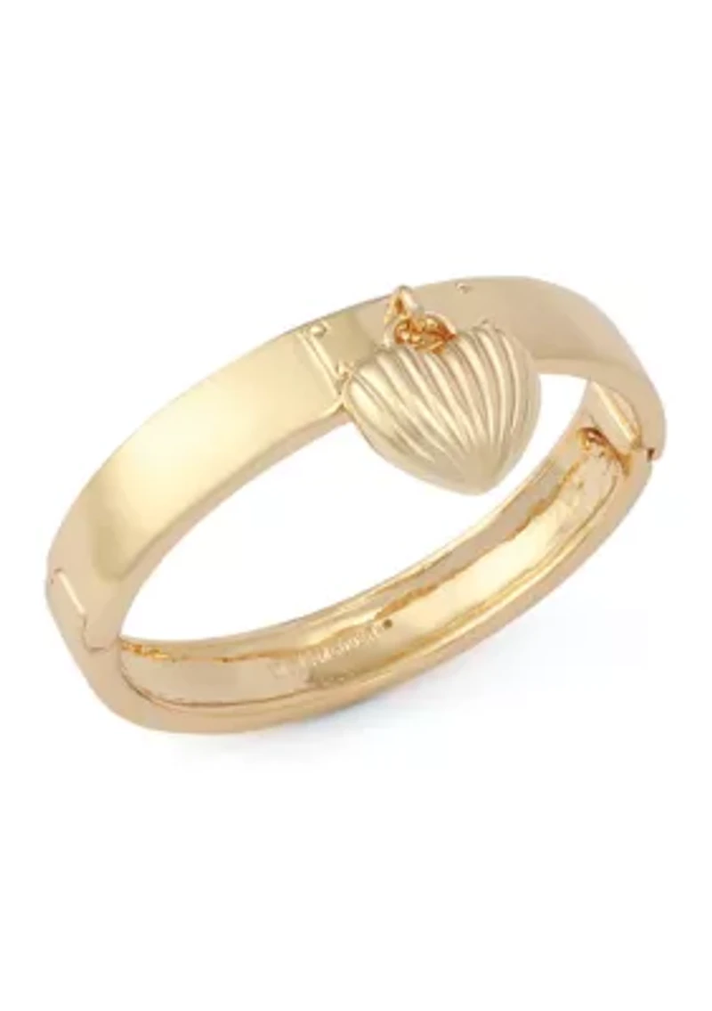 Fluted Heart Charm Bangle Bracelet