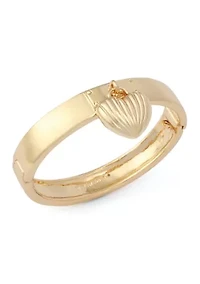 Fluted Heart Charm Bangle Bracelet