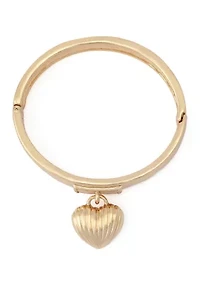 Fluted Heart Charm Bangle Bracelet