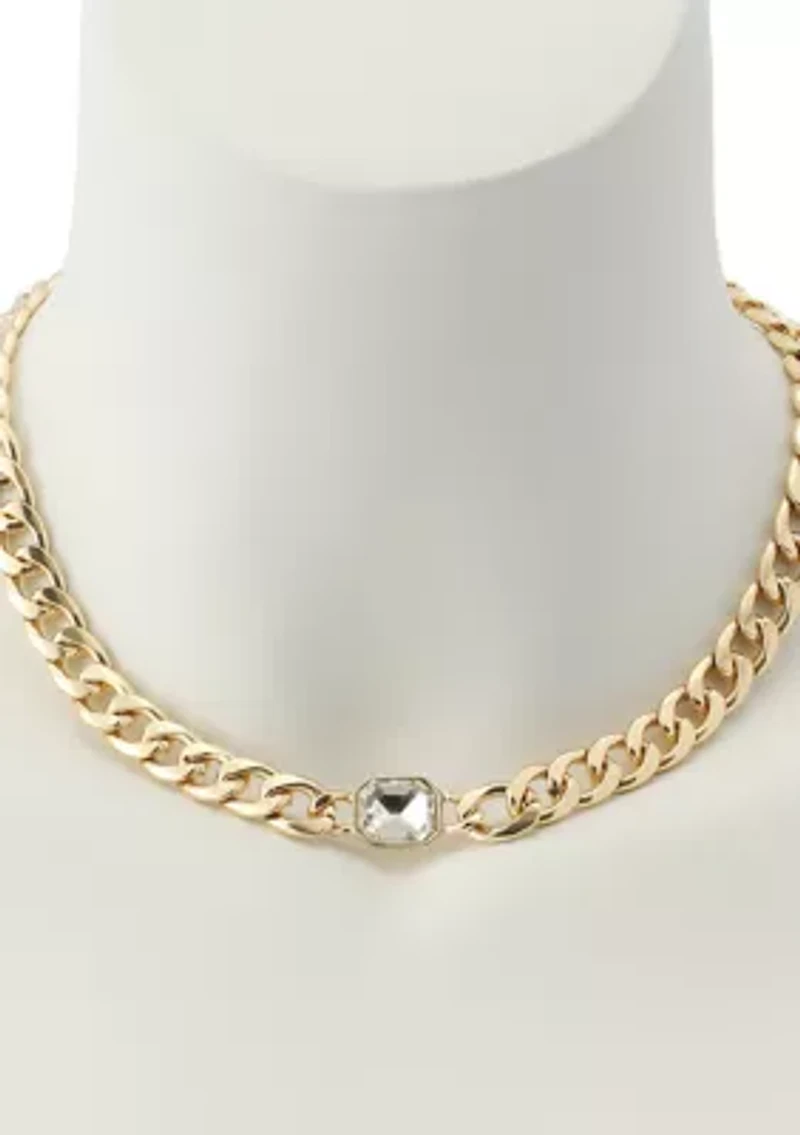 Crystal Stone Chain Collar Necklace