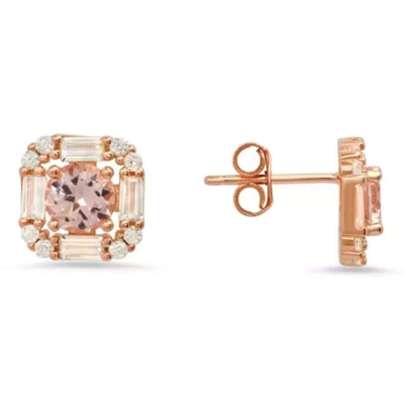 Lab Created 14k Rose Gold Over Silver Morganite CZ Halo Stud Earrings