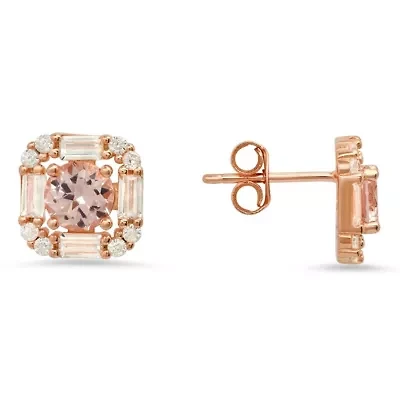 Lab Created 14k Rose Gold Over Silver Morganite CZ Halo Stud Earrings