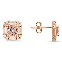 Lab Created 14k Rose Gold Over Silver Morganite CZ Halo Stud Earrings