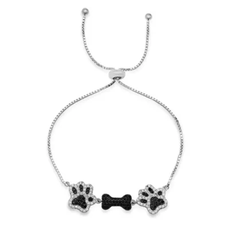 Lab Created Sterling Silver CZ Doggy Paw & Bone Adjustable Bracelet