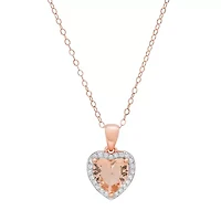 Rose Gold Over Silver Heart-cut Morganite CZ Halo Pendant