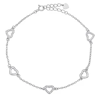 Lab Created Sterling Silver CZ Heart Station Bracelet