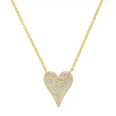 Lab Created 14k Gold Over Silver Elongated CZ Heart Necklace
