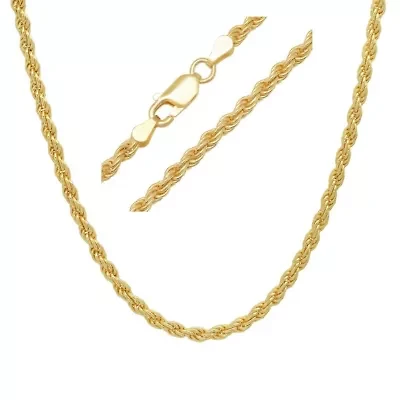 Mens Italian Thick/Heavy 3mm 14k Gold Over Silver Rope Chain Necklace