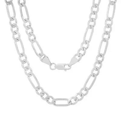 Mens Italian Thick/Heavy Italian Sterling Silver Figaro Chain Necklace
