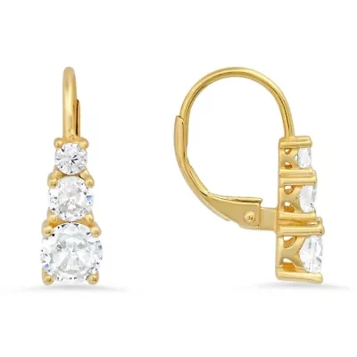 Lab Created Sterling Silver 3-Stone CZ Leverback Earrings