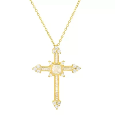Lab Created Sterling Silver Fancy CZ Cross Pendant