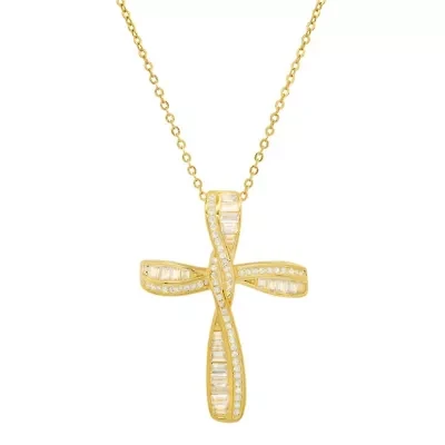 Lab Created 14k Gold Over Silver Baguette CZ Cross Pendant