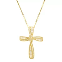 Lab Created 14k Gold Over Silver Baguette CZ Cross Pendant