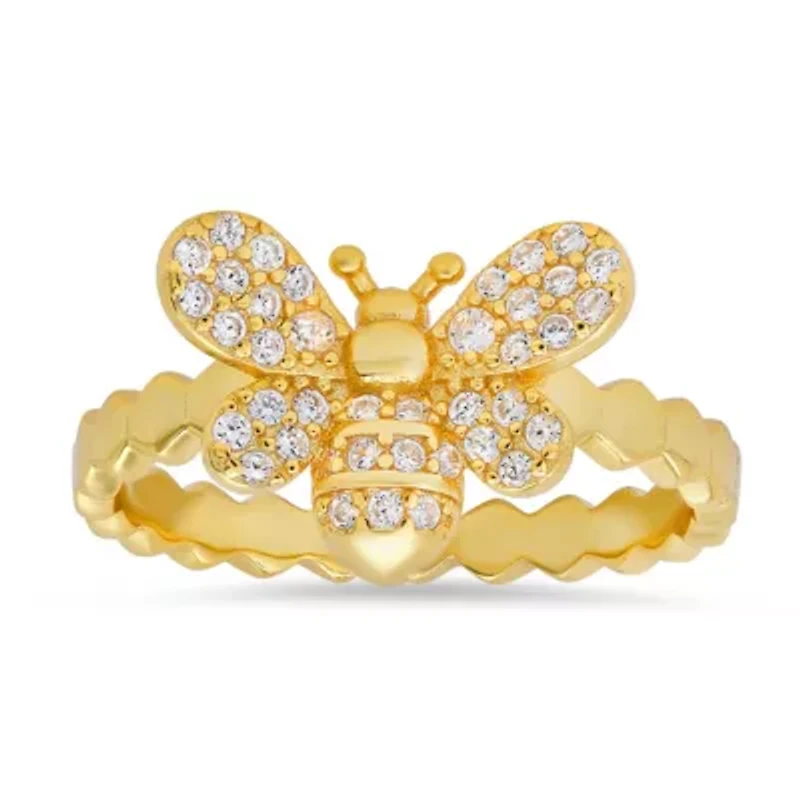 Lab Created 14k Yellow Gold Over Silver CZ Bumble Bee Ring