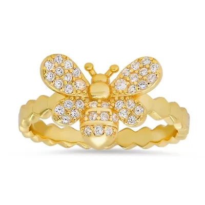 Lab Created 14k Yellow Gold Over Silver CZ Bumble Bee Ring