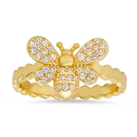Lab Created 14k Yellow Gold Over Silver CZ Bumble Bee Ring