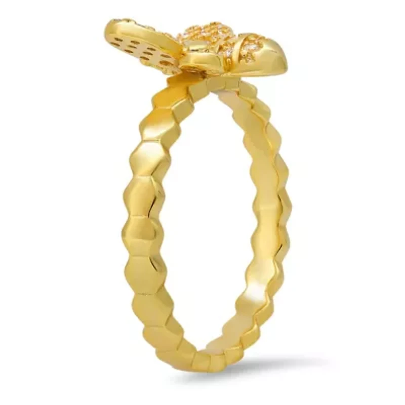 Lab Created 14k Yellow Gold Over Silver CZ Bumble Bee Ring