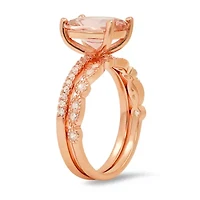 Lab Created 14k Rose Gold Over Silver Oval-cut Morganite CZ 2pc Stackable Ring Set