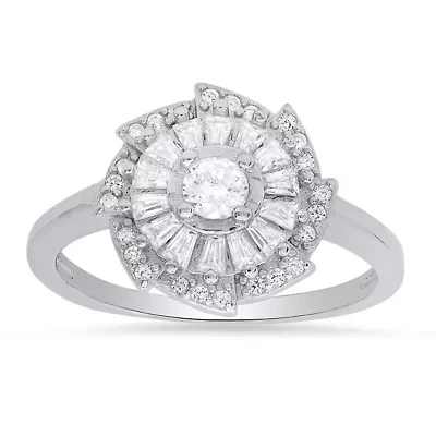 Lab Created Sterling Silver Vintage CZ Swirl Ring