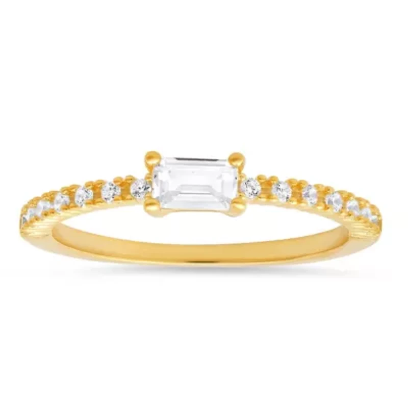 Lab Created Sterling Silver East/West Baguette-cut CZ Ring