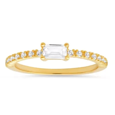 Lab Created Sterling Silver East/West Baguette-cut CZ Ring