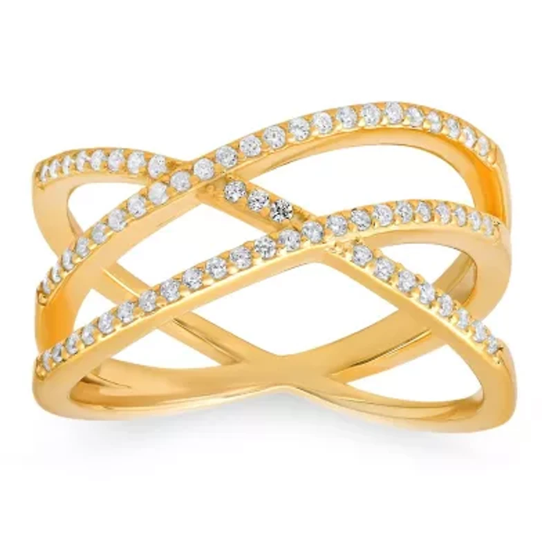 Lab Created Sterling Silver Criss-Cross CZ Ring